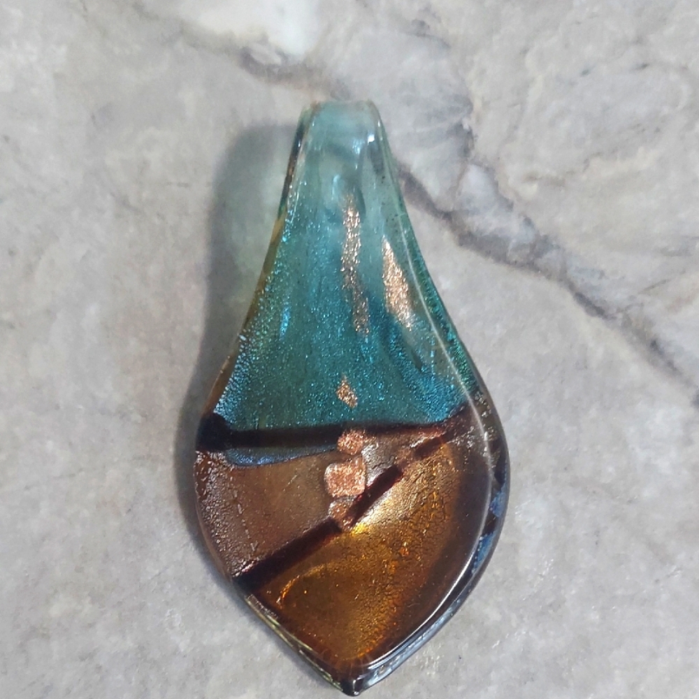 Artisan Made Glass Pendant 2.5" Blue Bronze Orange